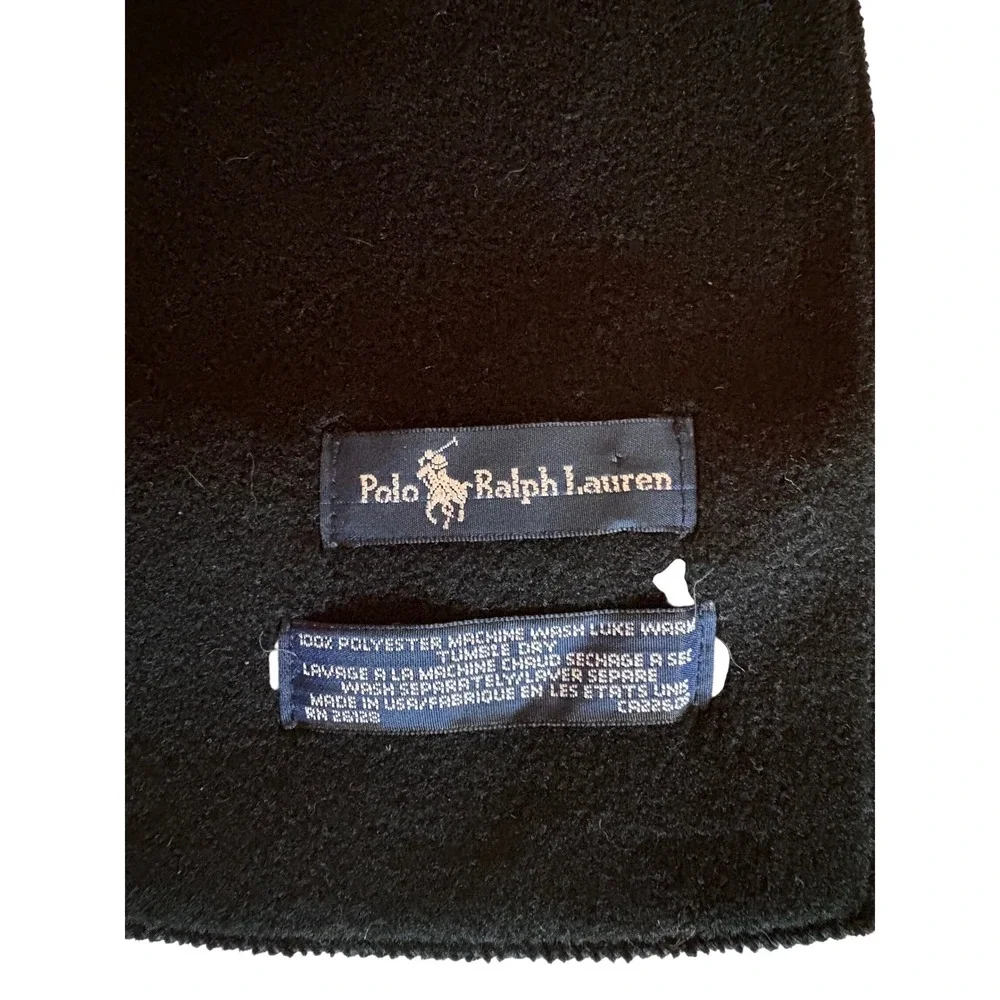 Polo Ralph Lauren Black Fleece Scarf Red‎ Pony Logo Made in USA 90s vintage